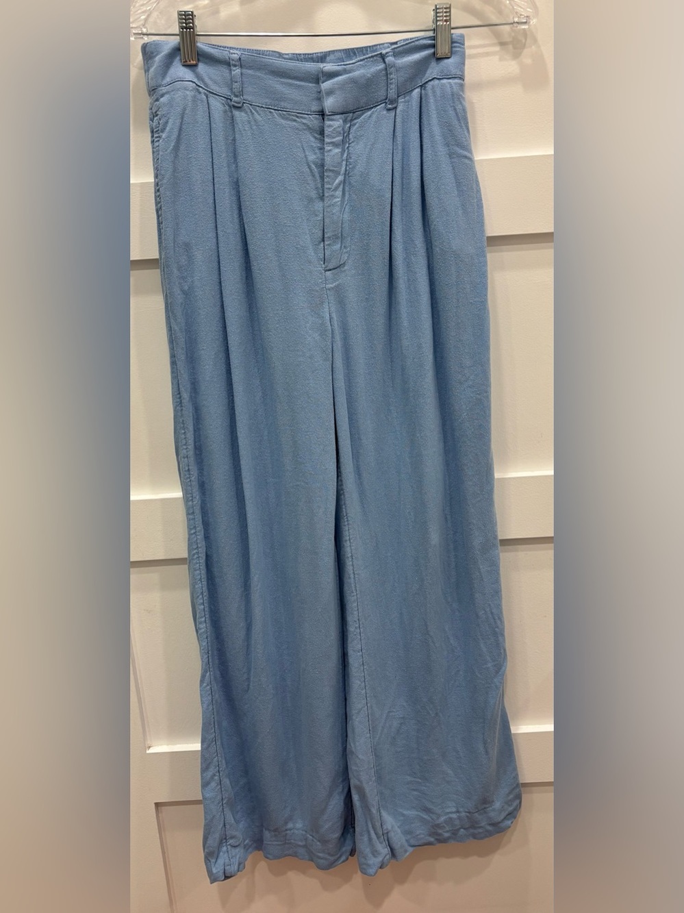 Abercrombie & Fitch Cornflower Linen Blend Blue Wide Leg Pleated Trousers Size S